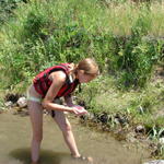 Easton checks to see if she has a minnow.