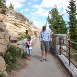 Linda W and Conli walk back from the vista.