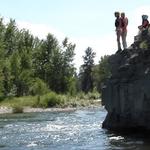 Easton and I jump off together.