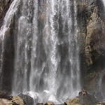 The spray from the falls was cold and the rocks were slick.