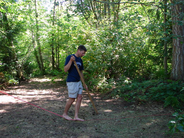 Out at Ben's house, we can all play on the slack line or the rope swing.