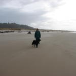 Lindsay and Ellie walk along the beach.  