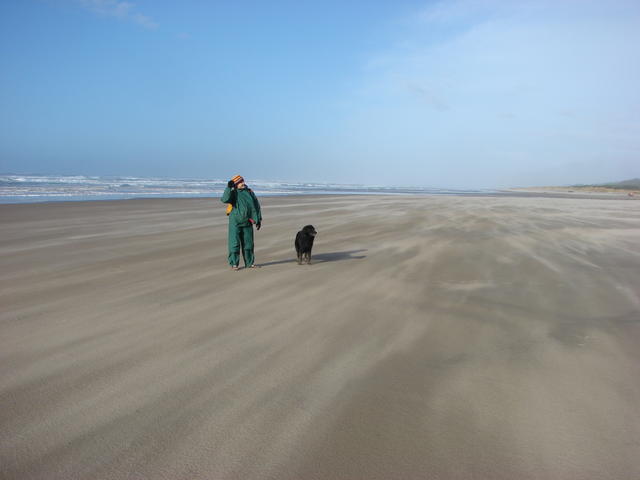 We walked a long time in the sun on the windy beach.