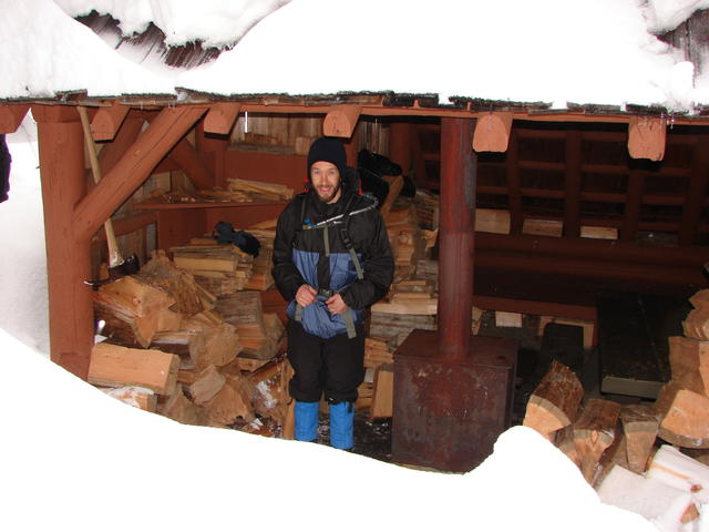 Ben's the last one out of the shelter where we had our lunch.