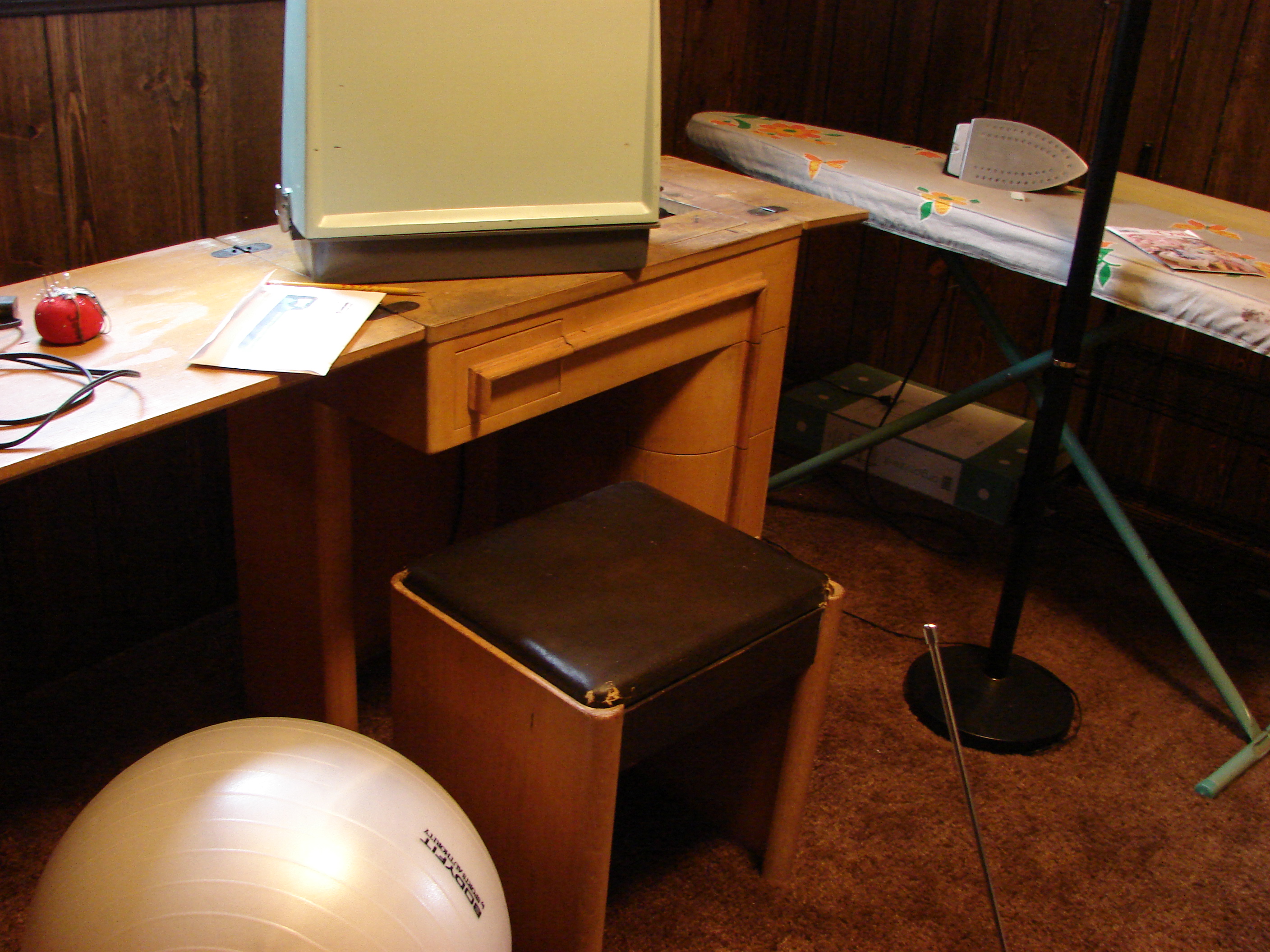 Mom's sewing machine cabinet and stool