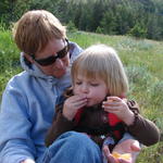 Grandma Linda and June have a little snack.