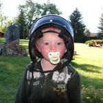 Matteo knows exactly what to do with the helmet I had taken out of my car.