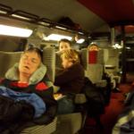 It's evening in France and it's been a long time since we've slept.  We rest a little bit on the train to Montpelier.