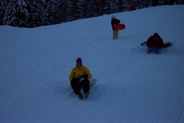 We tried to sled down the children's hill, but our tarp was too slow.