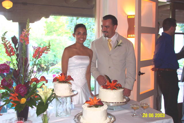 Brad and Christina prepare to cut the cake.