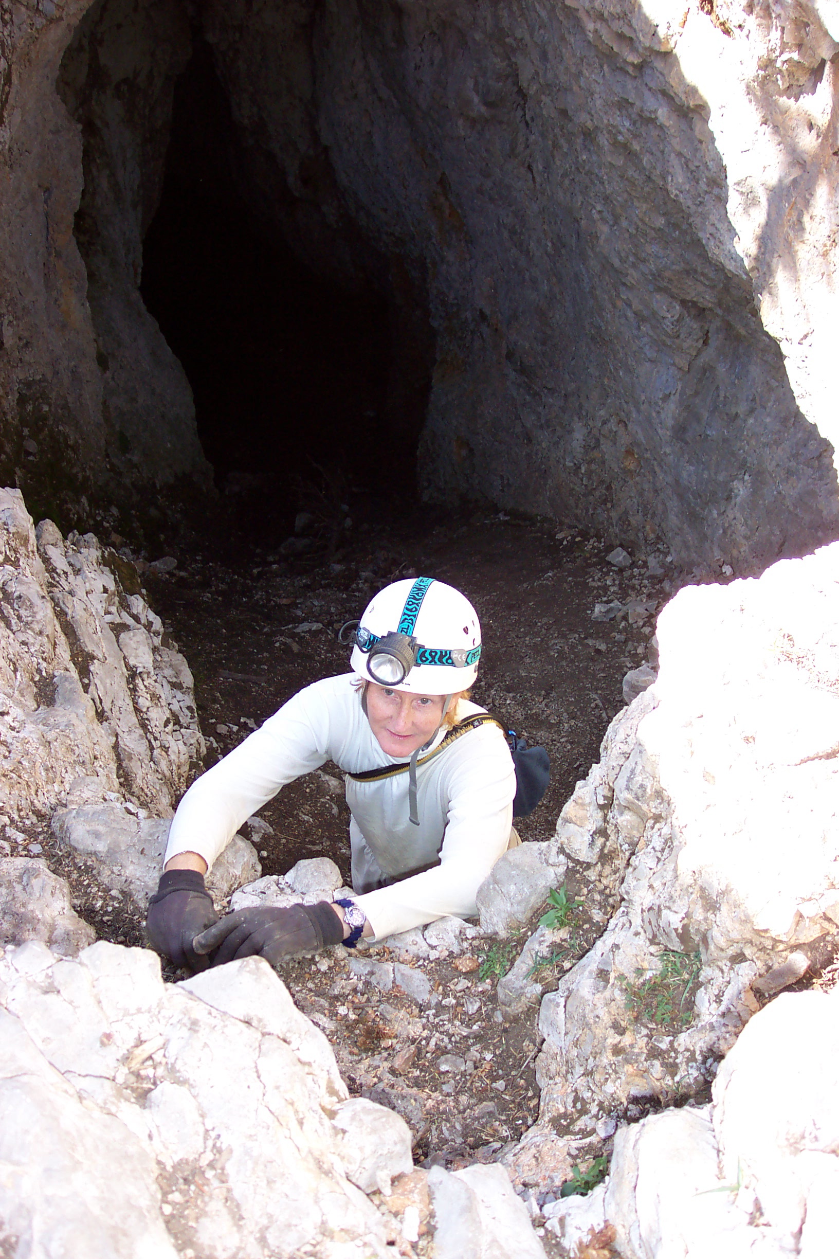 Linda split off with a small group to explore a cave.