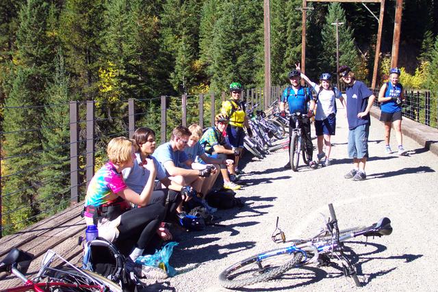 The whole group takes a break on the trestle.  It was a beautiful, sunny day.