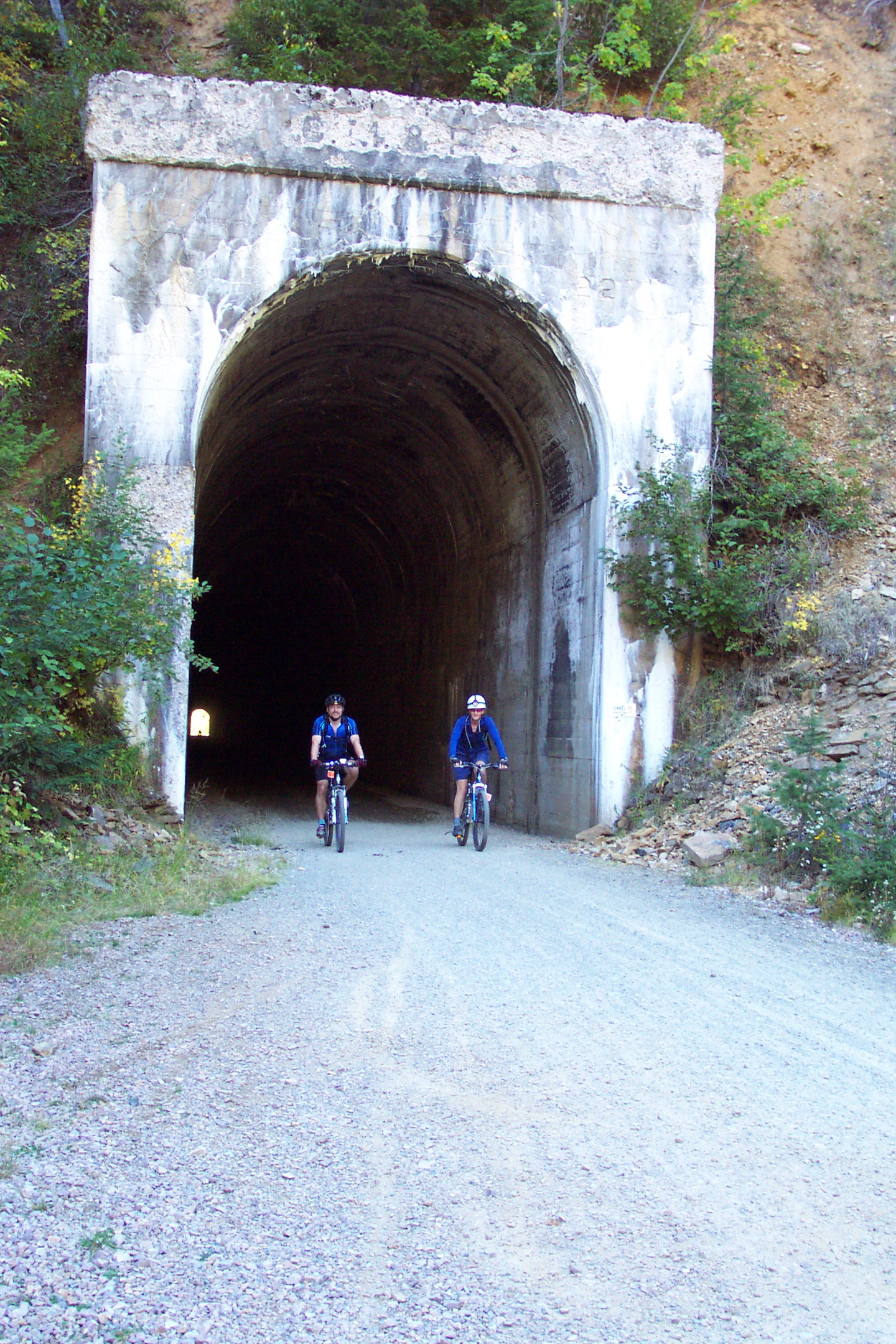 Linda W and Patrick leave a tunnel on our way back down.