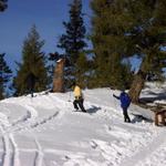 We had to spend some time climbing up the hill and skiing down.  Here go Linda J, Kelsiann and Mary Ann.