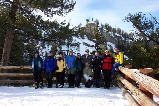 Group photo at the overlook at Tower  Falls.  Unfortunately, this is the best view we'll get of the falls.  The path has been cl