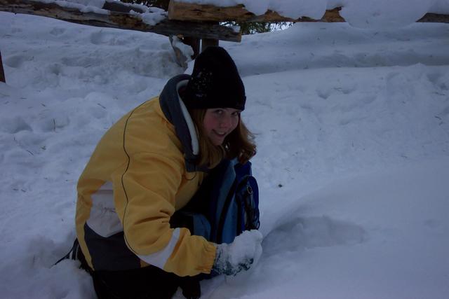 Kelsiann was trying to put snow in her water bottle.  The snow was so powdery and there were beautiful crystal formations.