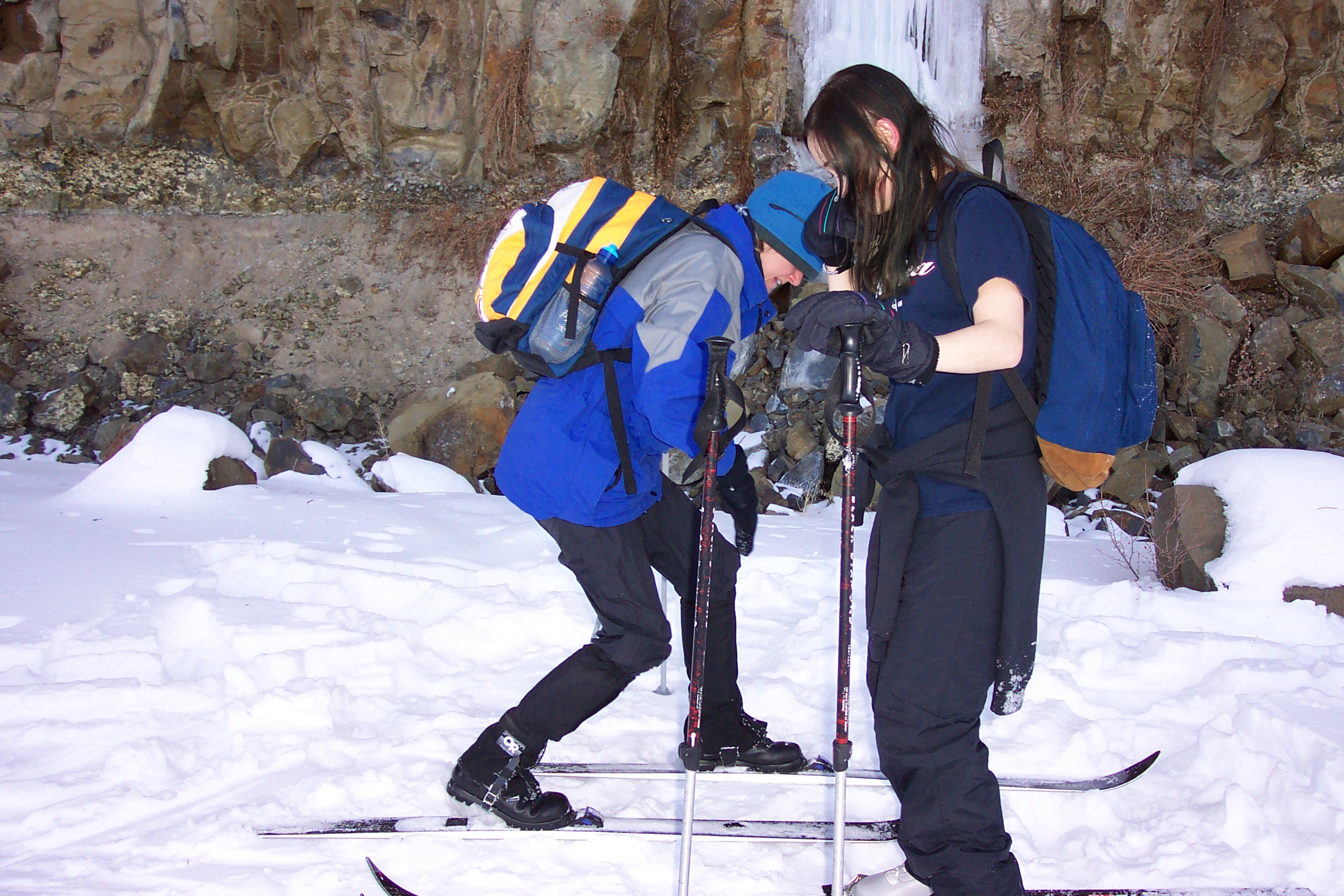 Whoops again!  This time Mary Ann helps with the skis and boots.