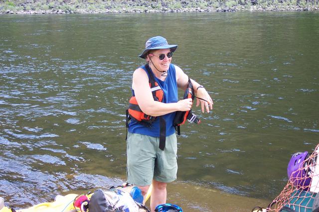 Bonnie puts on her life jacket.