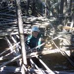 Melissa explored a little shelter we found.