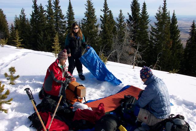 We're packing up to ski down to the lodge.